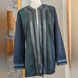 Karffany Jacqueline Munoz Women's Black Leather Suede Wool Cardigan Jacket Sz XL